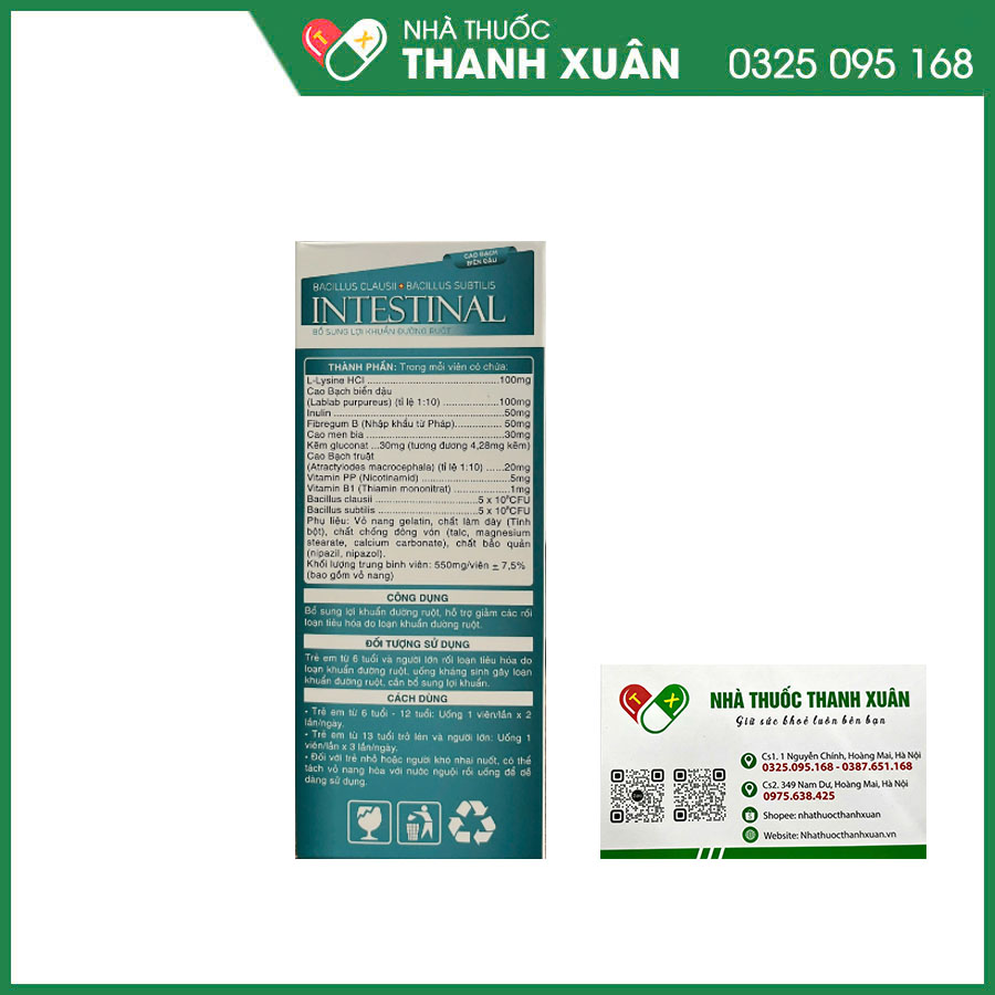 Men tiêu hóa INTESTINAL giúp bổ sung lợi khuẩn đường ruột, giảm rối loạn tiêu hóa do loạn khuẩn đường ruột